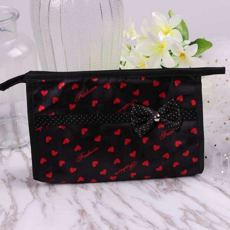 Fashion Women Waterproof Bowknot Floral Print Clutch Makeup Bag (51181041A)