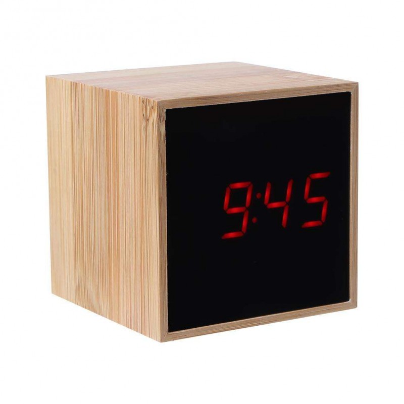 USB Wood LED Sound Control Alarm Clock Thermometer Timer Calendar Display