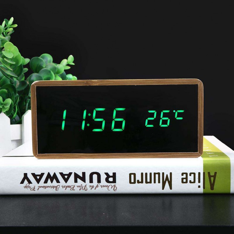 USB LED Sound Control Alarm Clock Thermometer Timer Calendar Display (Green