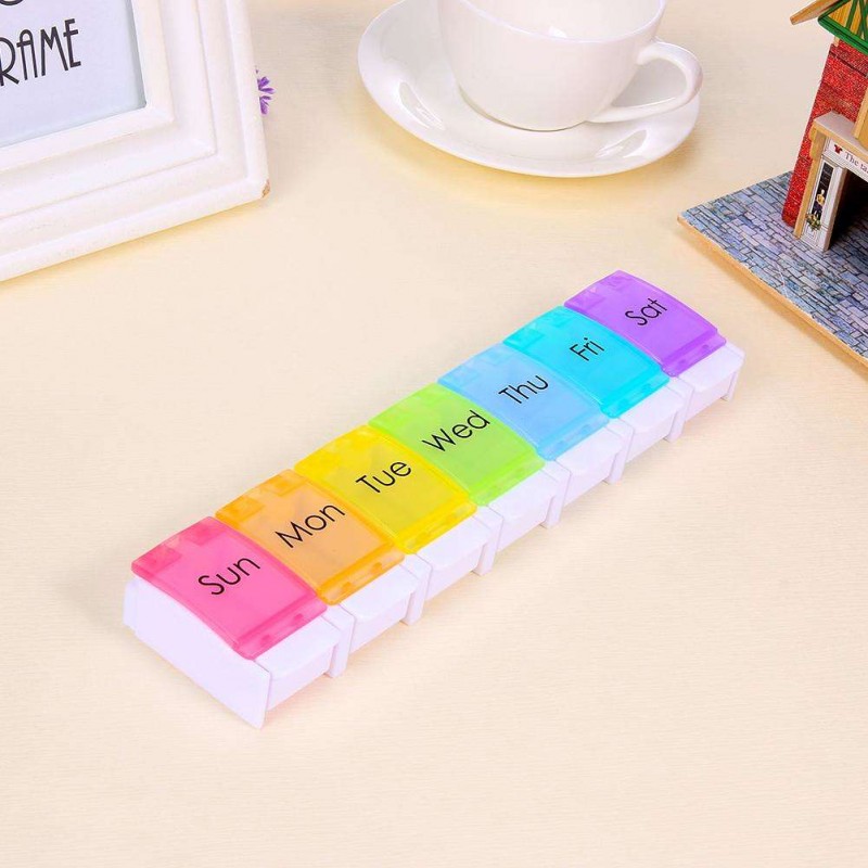 Weekly Pill Organizer 7 Days Press Button Tablet Pill Box Case Container