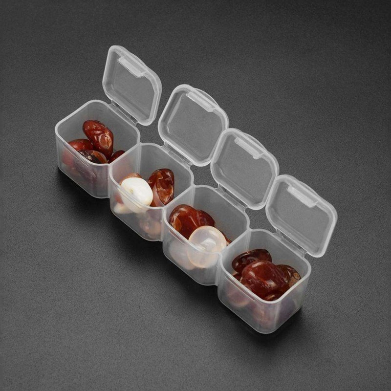 4 Grids Transparent Plastic Box Pill Beads Jewelry Storage Cases Organizer