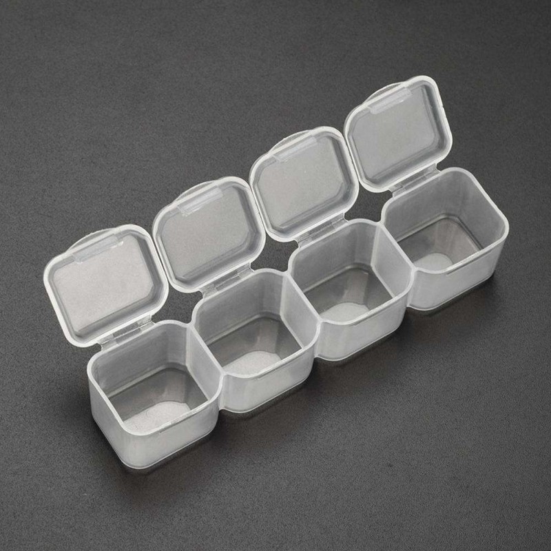 4 Grids Transparent Plastic Box Pill Beads Jewelry Storage Cases Organizer