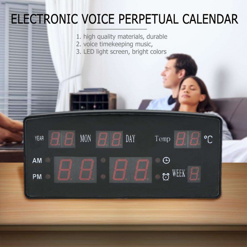 Electronic Voice Perpetual Calendar USB Digital Display Alarm Clock EU Plug