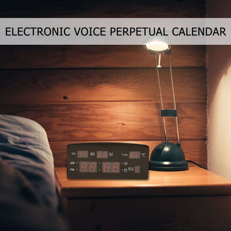 Electronic Voice Perpetual Calendar USB Digital Display Alarm Clock EU Plug