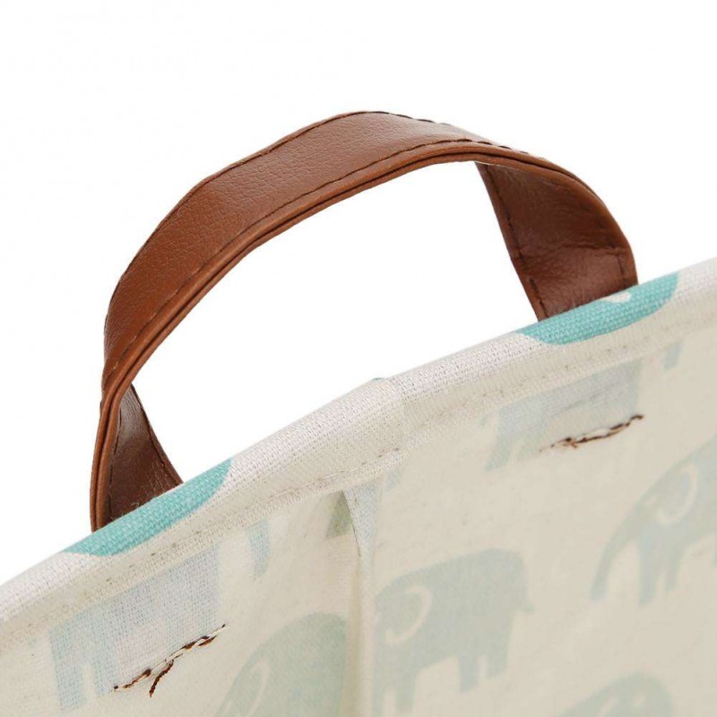 Folding Elephant Print Canvas Square Laundry Basket Storage Organizer (Blue