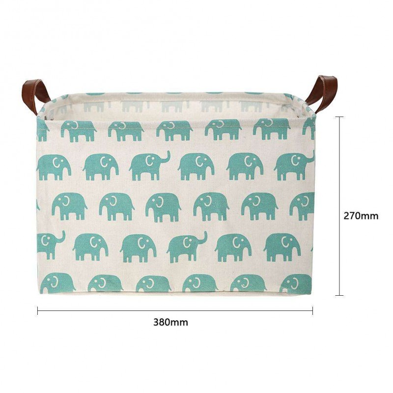 Folding Elephant Print Canvas Square Laundry Basket Storage Organizer (Blue