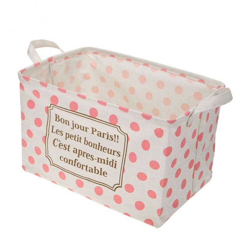 Folding Dots Print Square Laundry Basket Toys Clothes Storage Bucket (Pink)