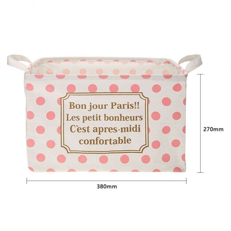 Folding Dots Print Square Laundry Basket Toys Clothes Storage Bucket (Pink)