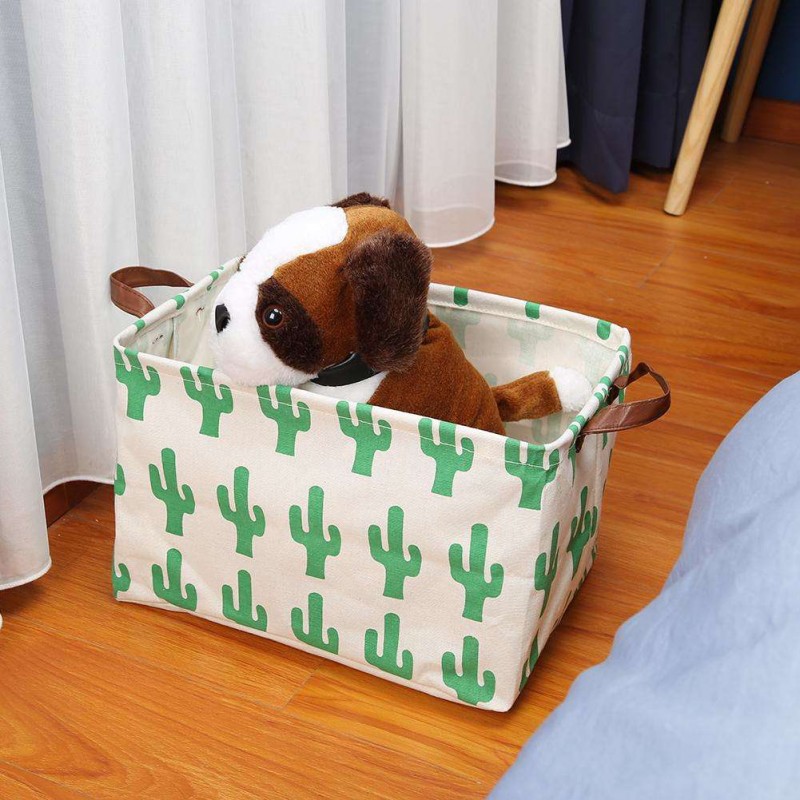 Cactus Print Folding Canvas Square Storage Basket Clothes Laundry Organizer