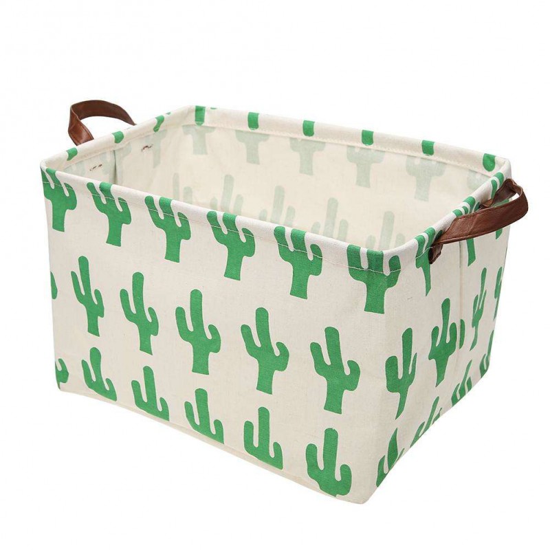 Cactus Print Folding Canvas Square Storage Basket Clothes Laundry Organizer