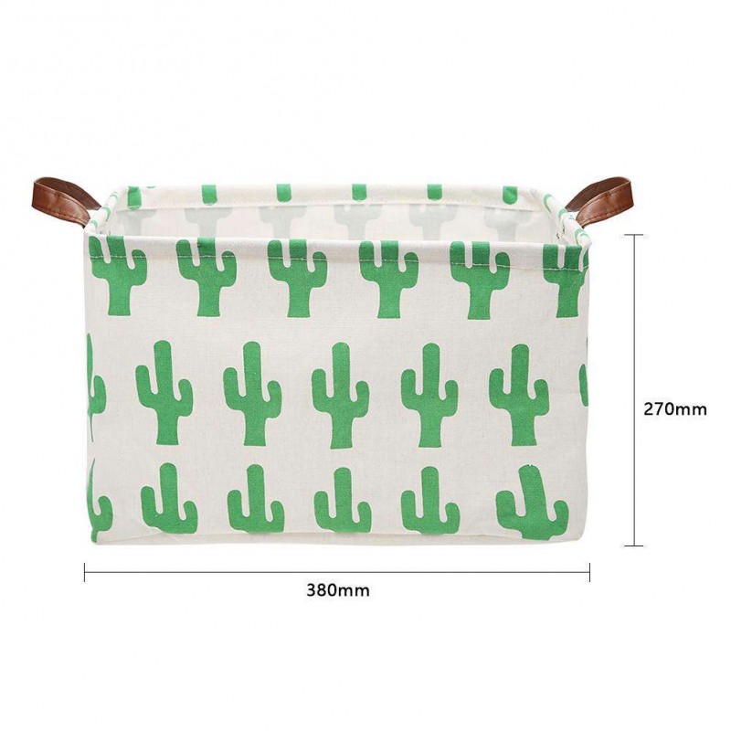 Cactus Print Folding Canvas Square Storage Basket Clothes Laundry Organizer