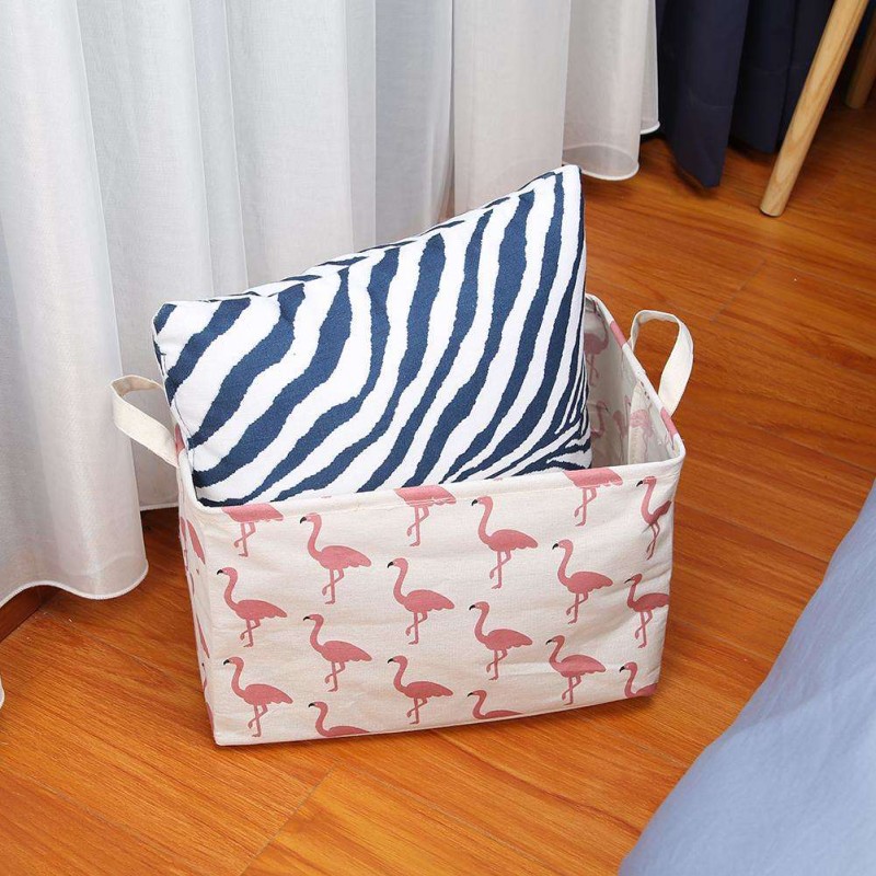 Folding Canvas Square Storage Basket Birds Printed Toys Clothes Organizer