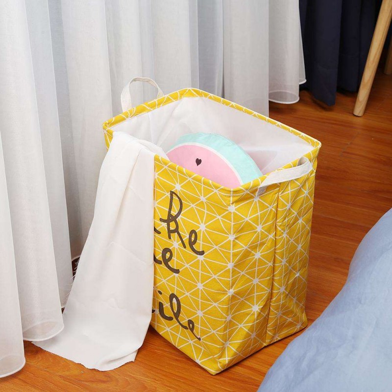 Folding Drawstring Square Storage Basket Large Toy Laundry Organizer(Yellow