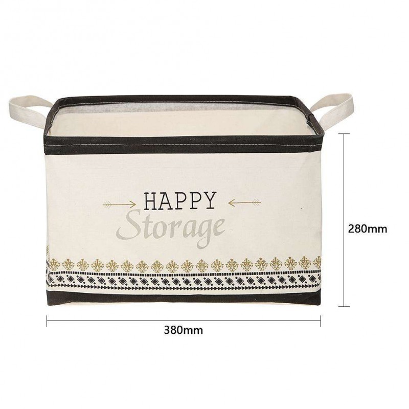 Folding Canvas Square Laundry Basket Toys Clothes Storage Bucket (Happy)