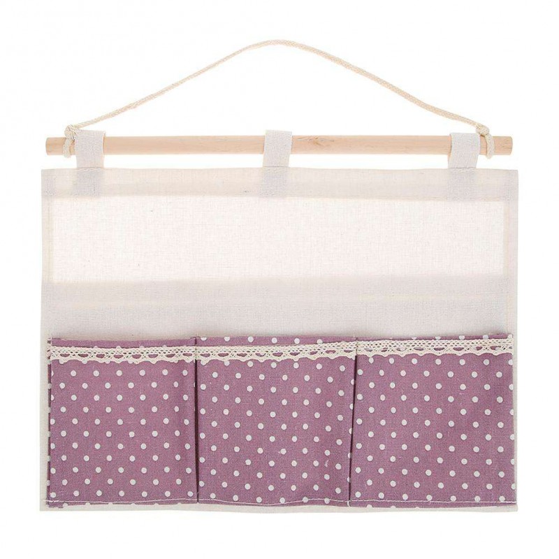 5 Pockets Dots Print Cotton Linen Door Wardrobe Wall Hanging Storage Bags