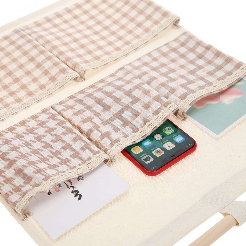 5 Pockets Plaid Cotton Linen Wall Hang Storage Bag Door Wardrobe Pouch(HY-1