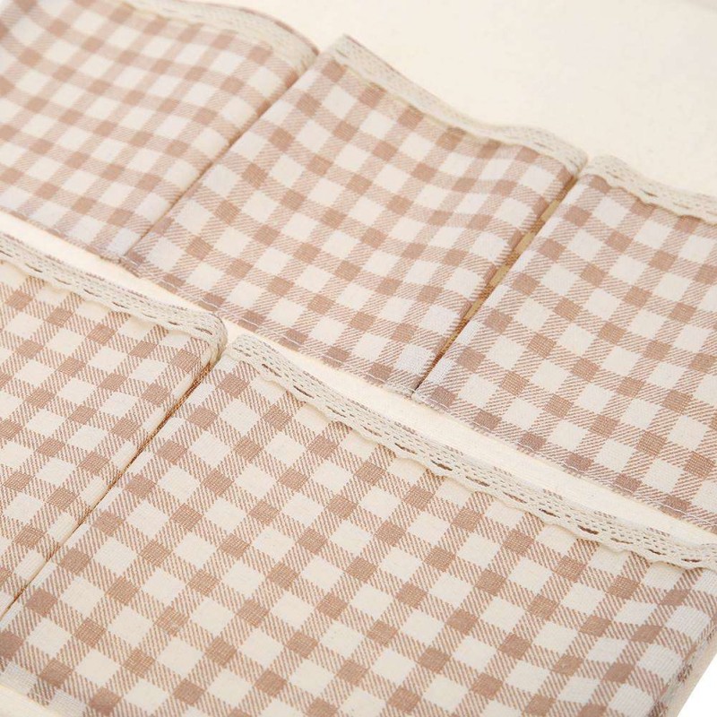 5 Pockets Plaid Cotton Linen Wall Hang Storage Bag Door Wardrobe Pouch(HY-1