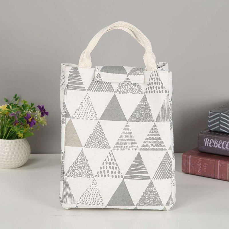 Geometry Cotton Linen Waterproof Lunch Bag Thermal Insulation Bento Pouch