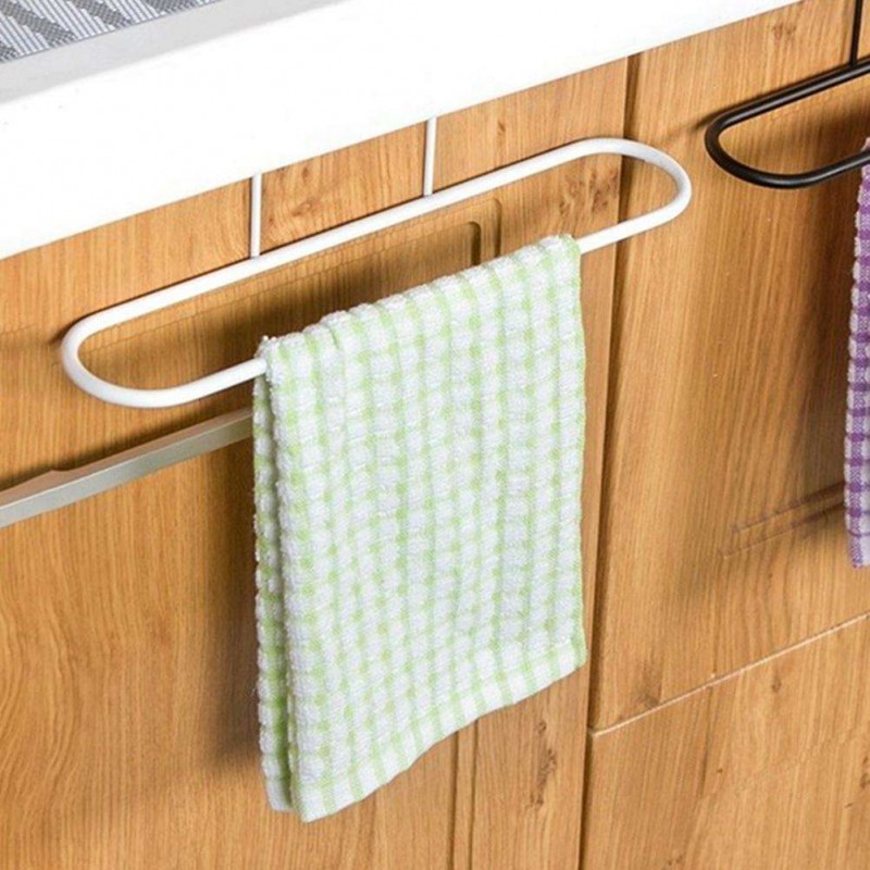 Towel Rack Hanging Holder Cupboard Organizer Cabinet Storage Hanger (White)