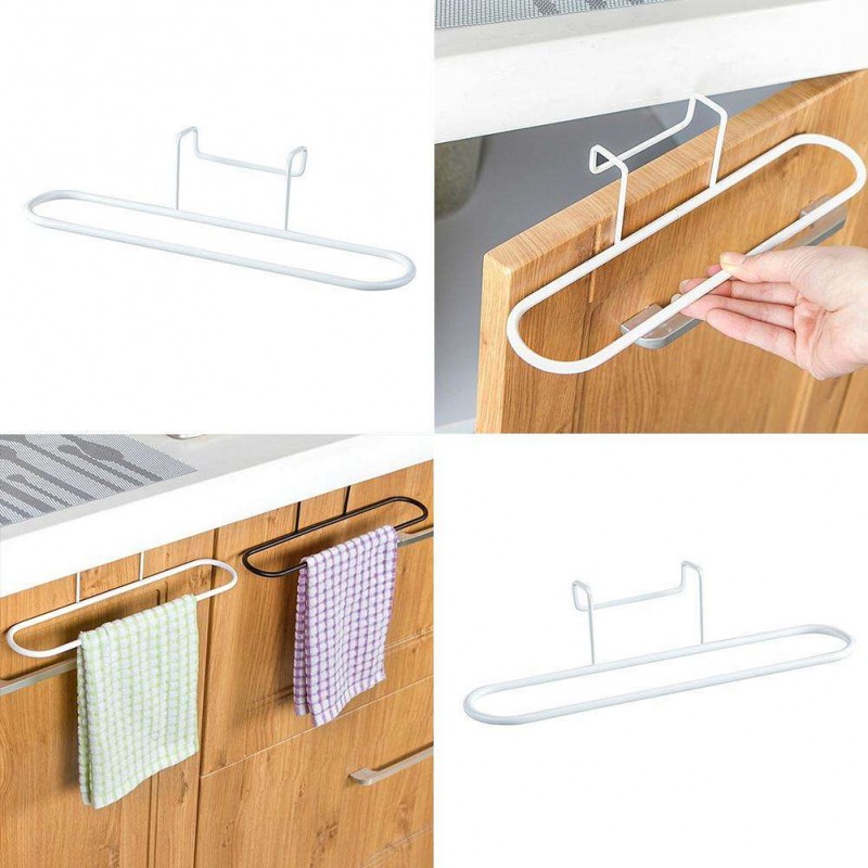 Towel Rack Hanging Holder Cupboard Organizer Cabinet Storage Hanger (White)