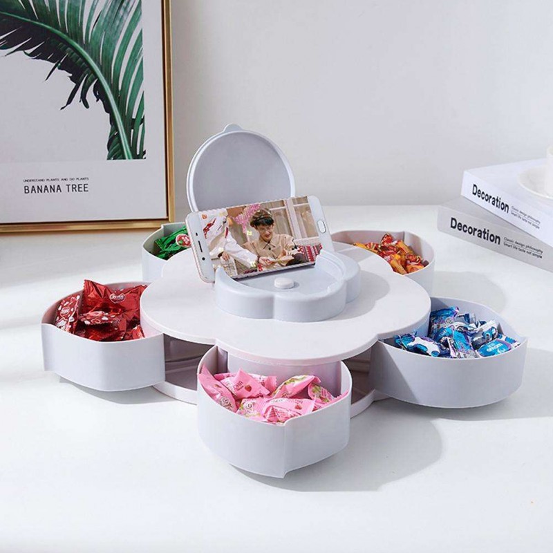 Rotatable Container Case Plastic Candy Holder Storage Box Organizer (Pink)