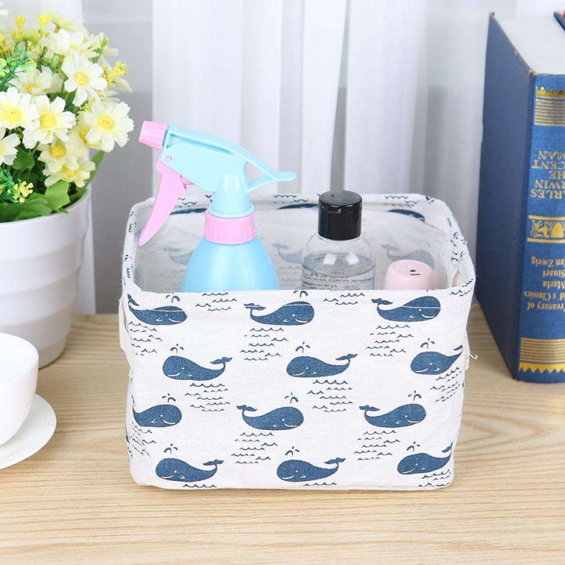 Folding Canvas Toy Storage Box DIY Office Desktop Organizer Basket (Whale)