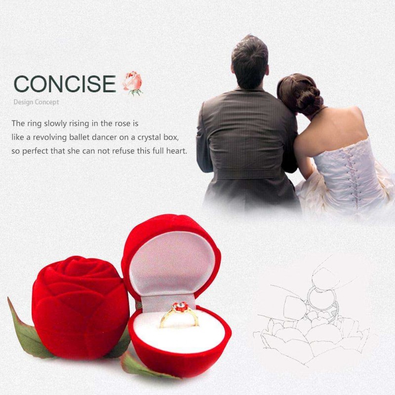 Rose Flower Flocking Ring Box Holder Wedding Valentine Gift Packing Case