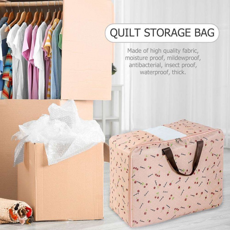 Oxford Cloth Thicken Printed Quilt Storage Bag Organizer (Pink Cherry L)