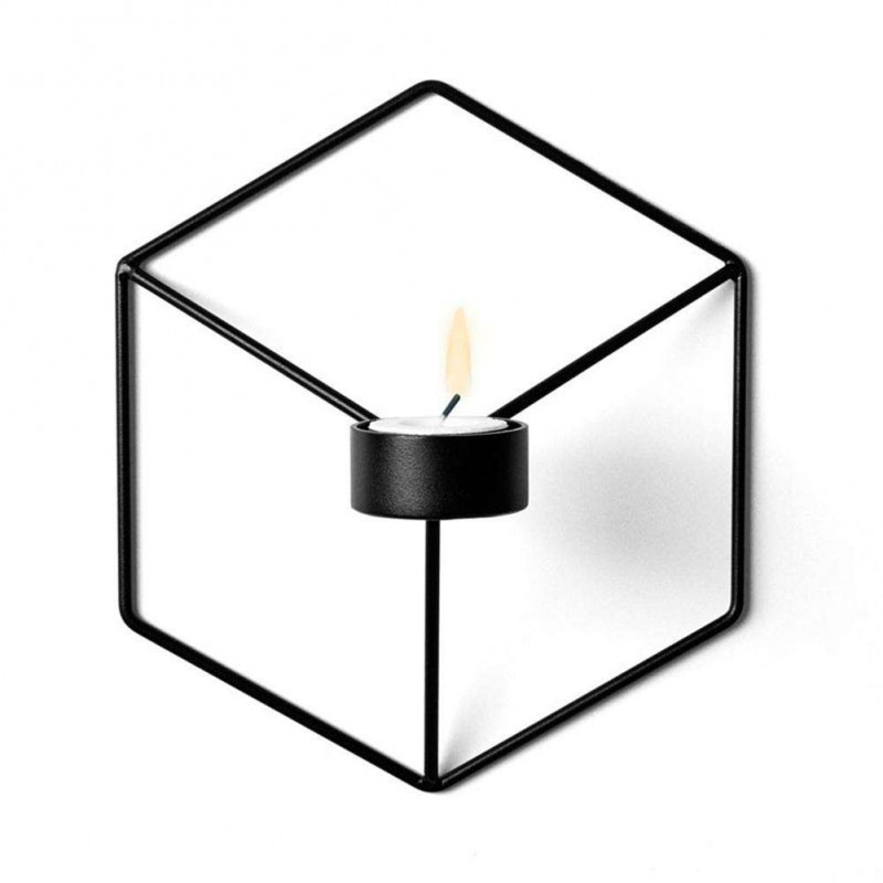 Geometric Candlestick Metal Wall Tealight Candle Holder Home Decor (Black)